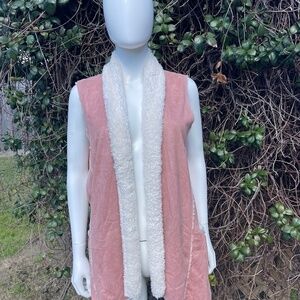 Easel Sherpa Lined Peach Pockets Open Cardigan